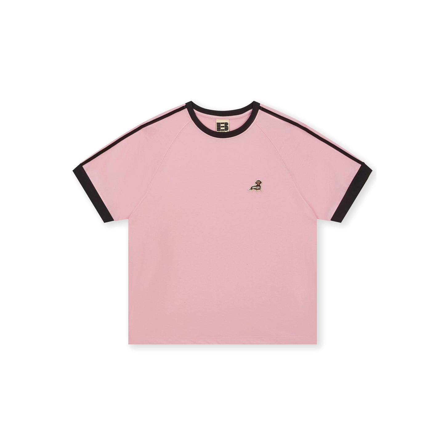 Boneless Puppy Embroidered T-Shirt Pink with black trim and puppy logo on chest