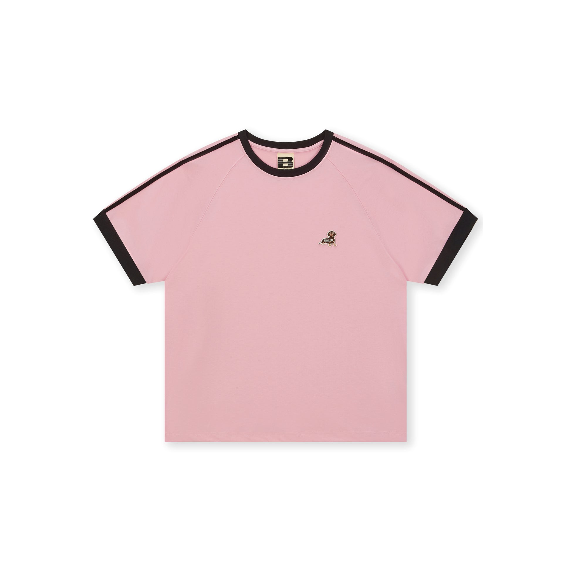 Boneless Puppy Embroidered T-Shirt Pink with black trim and puppy logo on chest