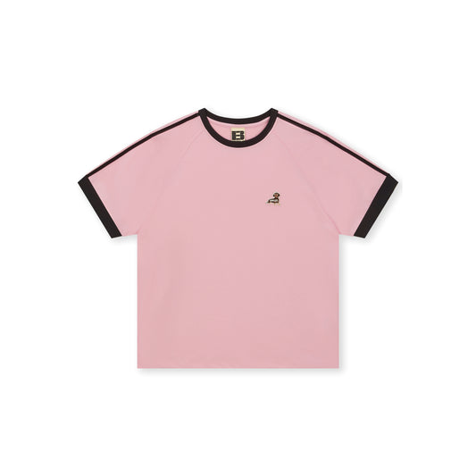 Boneless Puppy Embroidered T-Shirt Pink with black trim and puppy logo on chest