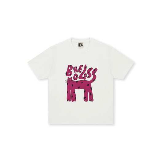 Boneless Abstract Pink Kitten T-Shirt Cream White oversized graphic tee abstract kitten print casual streetwear top artistic design