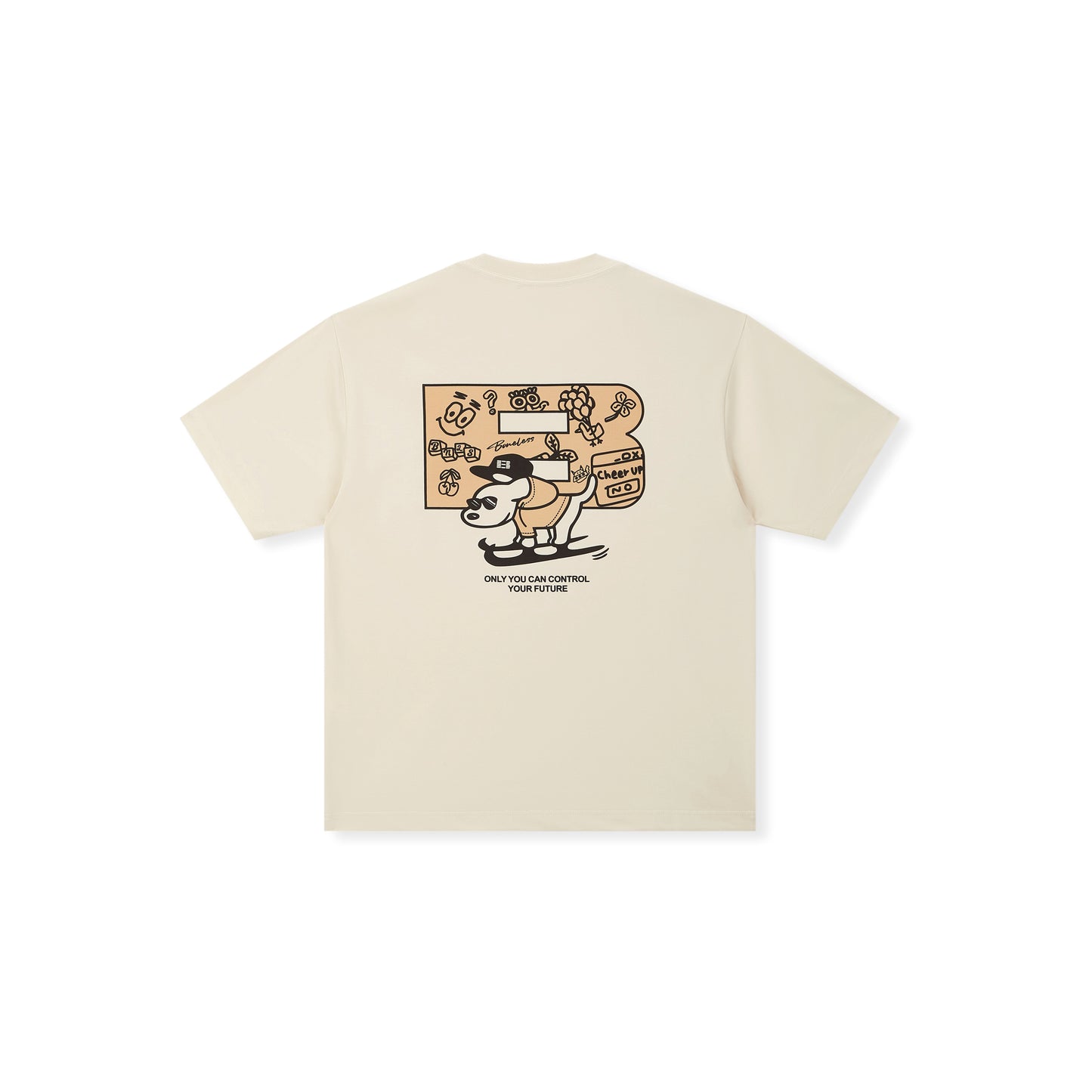 Boneless Fun Graffiti Skateboard Puppy T-Shirt Apricot oversized graphic tee skateboard puppy print casual streetwear top back graphic design