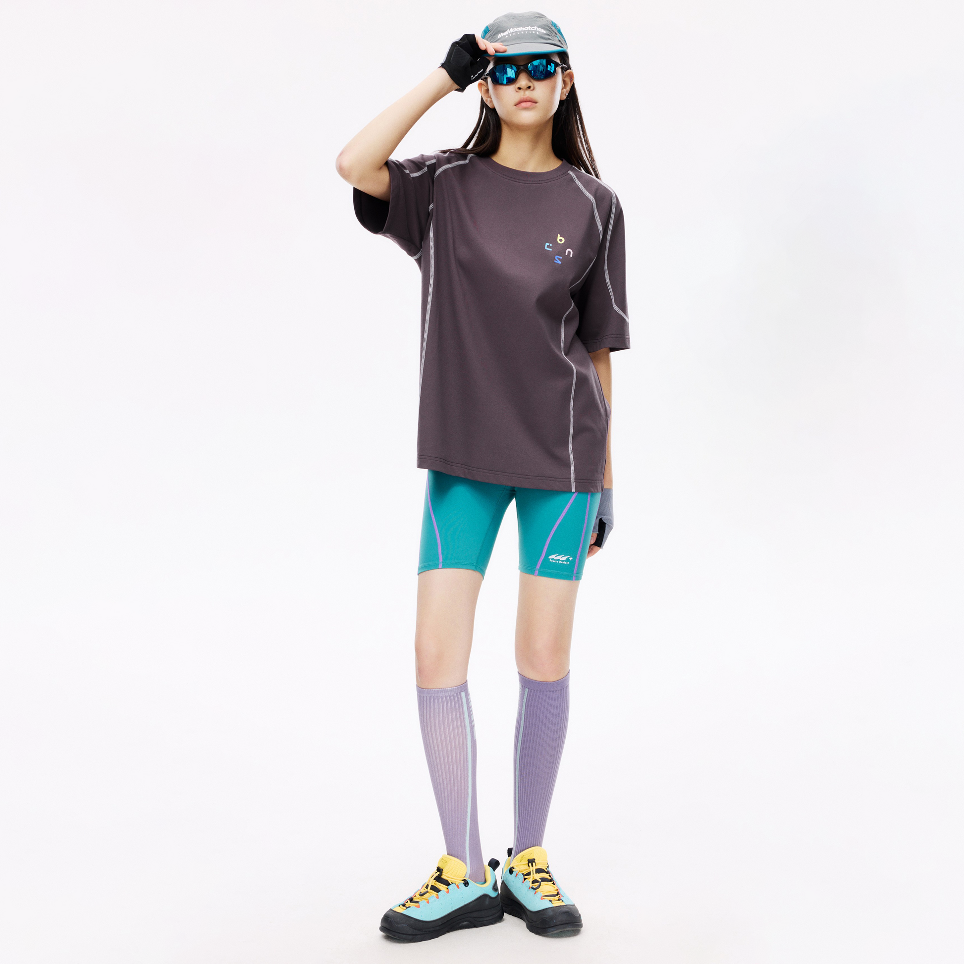 Boneless Color Block Loose T-Shirt Purple oversized graphic tee color block design contrast stitching casual streetwear top