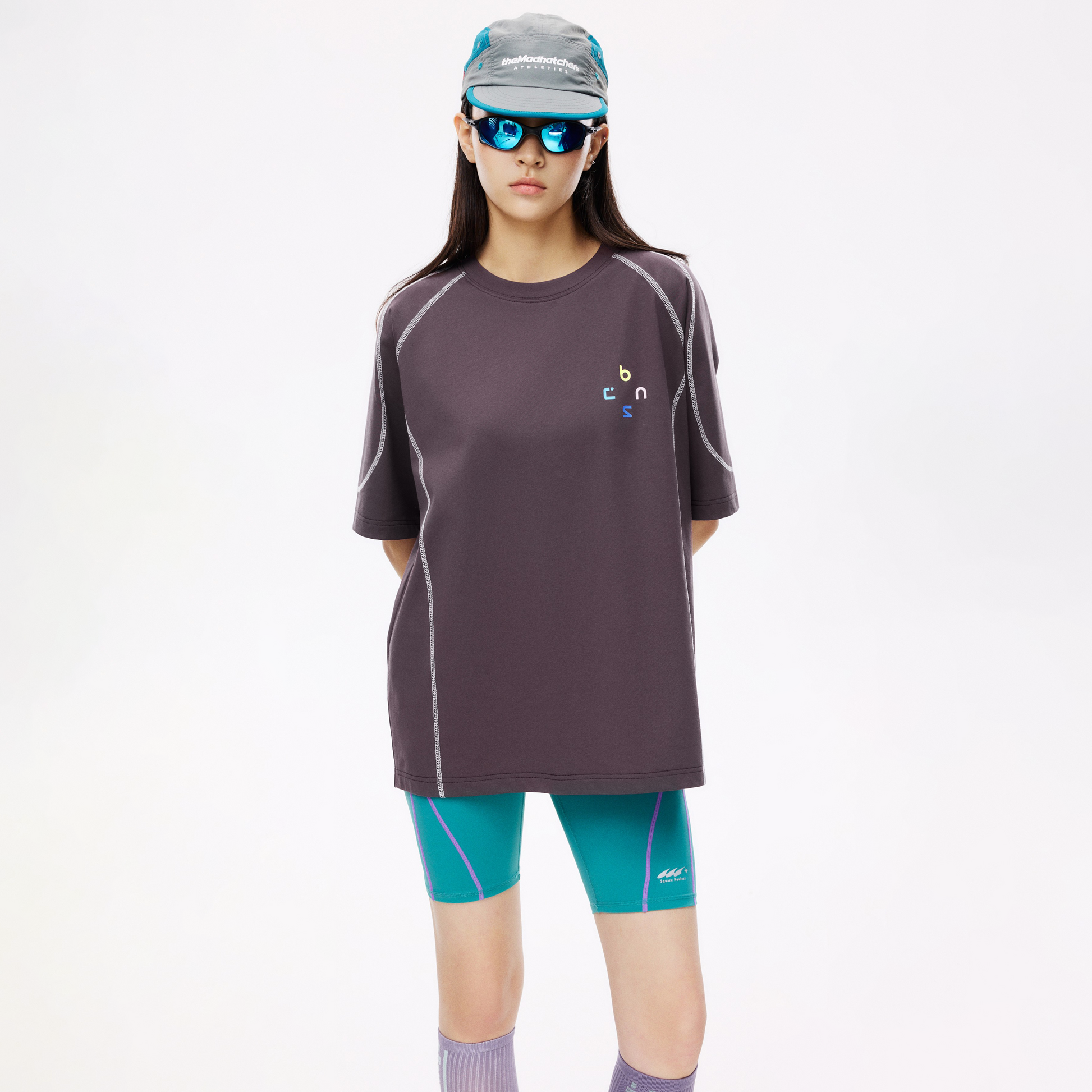 Boneless Color Block Loose T-Shirt Purple oversized graphic tee color block design contrast stitching casual streetwear top