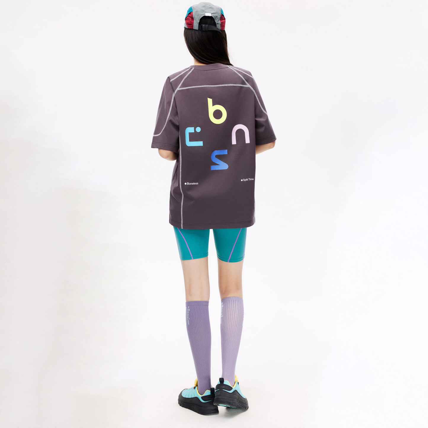 Boneless Color Block Loose T-Shirt Purple oversized graphic tee color block design contrast stitching casual streetwear top