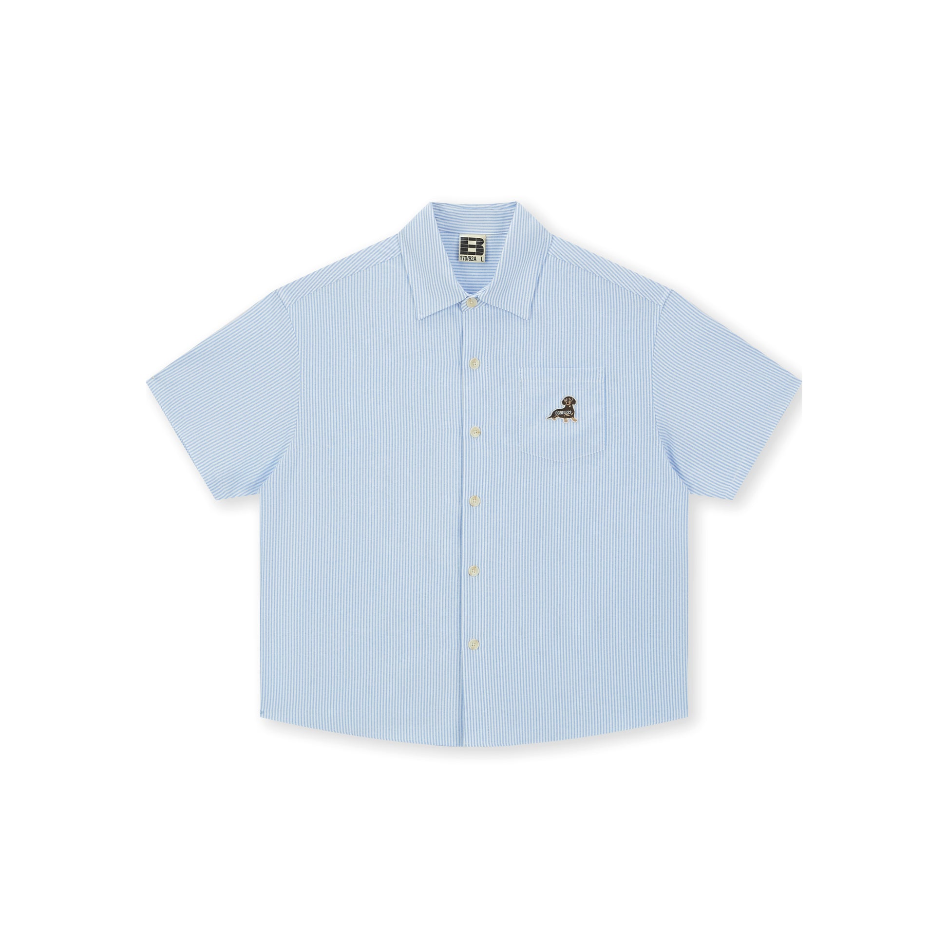 Boneless Puppy Embroidered Stripe Shirt Light Blue with button-down front and puppy logo on chest pocket