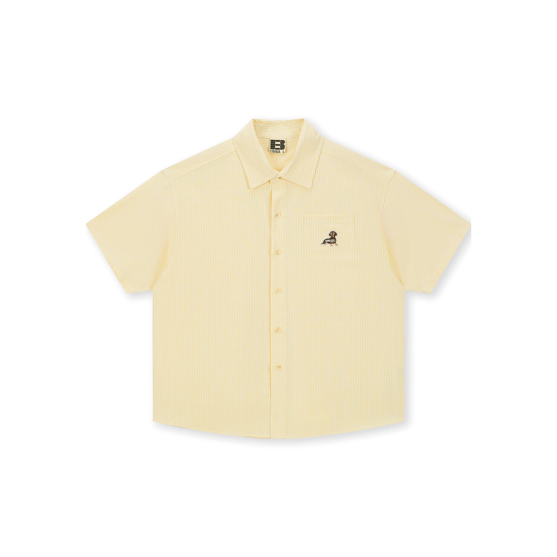 Boneless Puppy Embroidered Stripe Shirt Light Yellow with yellow stripes and puppy logo on chest pocket