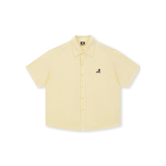 Boneless Puppy Embroidered Stripe Shirt Light Yellow with yellow stripes and puppy logo on chest pocket