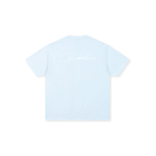 Boneless Calligraphy Print T-Shirt Light Blue with minimalist logo design