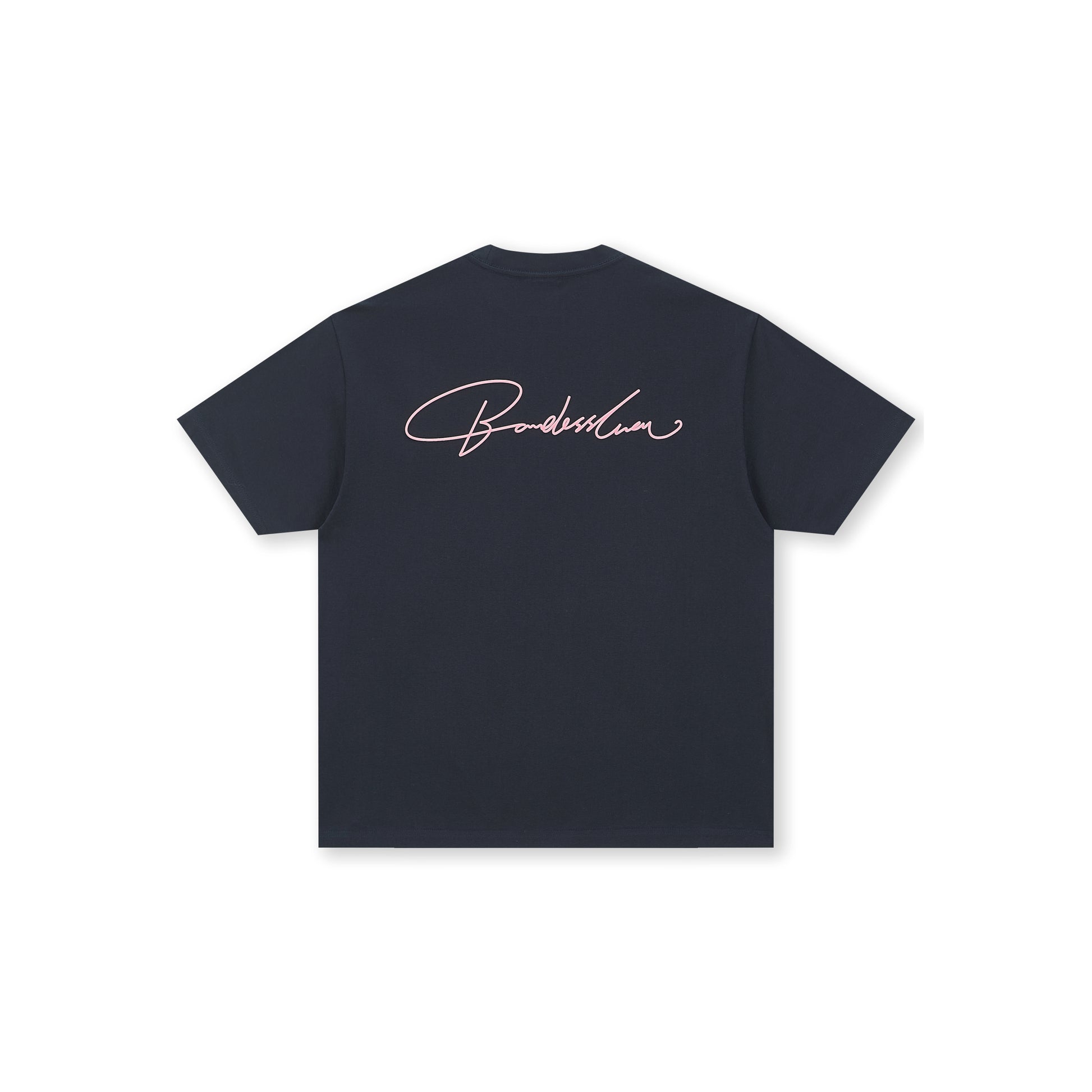 Boneless Calligraphy Print T-Shirt Navy front view with minimal chest logo embroidery