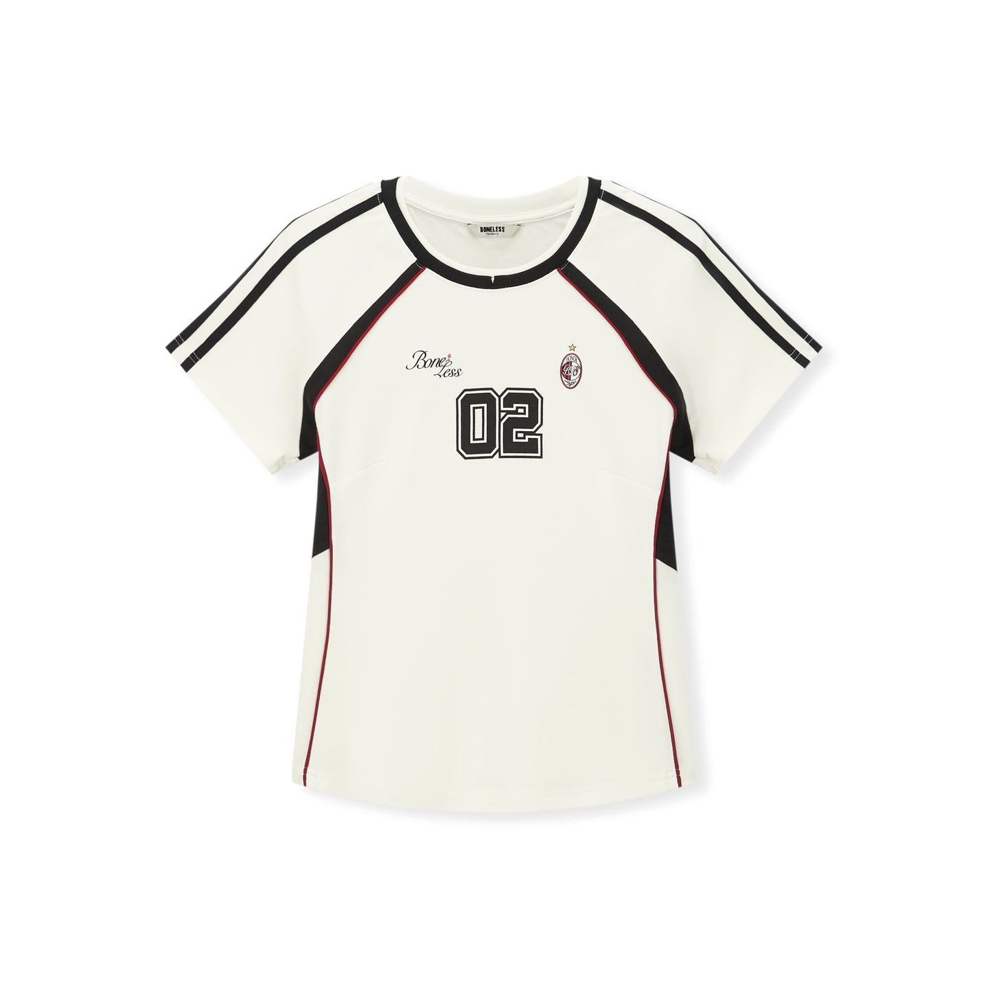Boneless Slim Fit Sport Graphic T-Shirt Cream with black and red stripes and '02' graphic