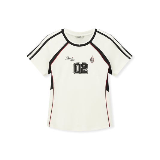 Boneless Slim Fit Sport Graphic T-Shirt Cream with black and red stripes and '02' graphic