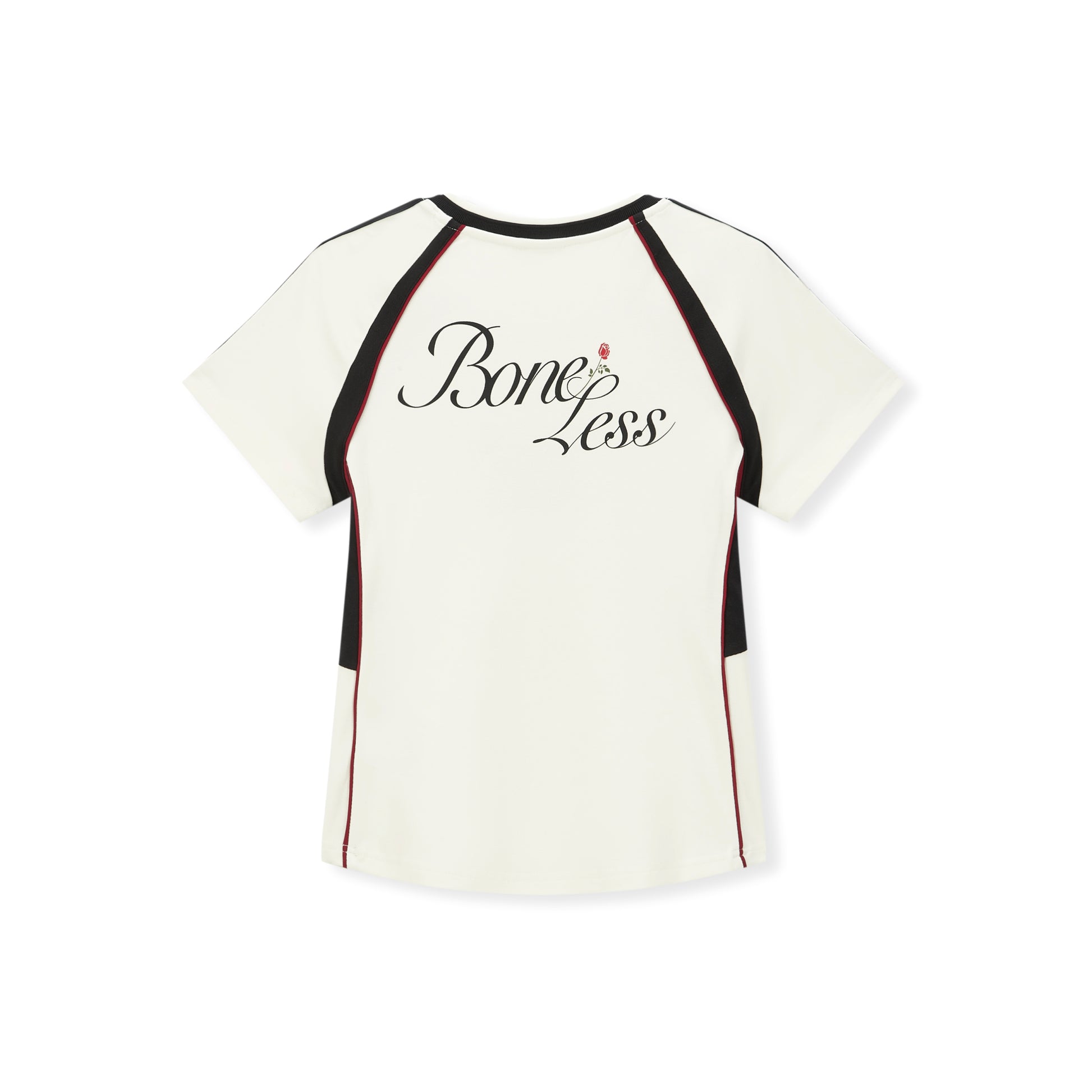 Boneless Slim Fit Sport Graphic T-Shirt Cream with black and red stripes and '02' graphic