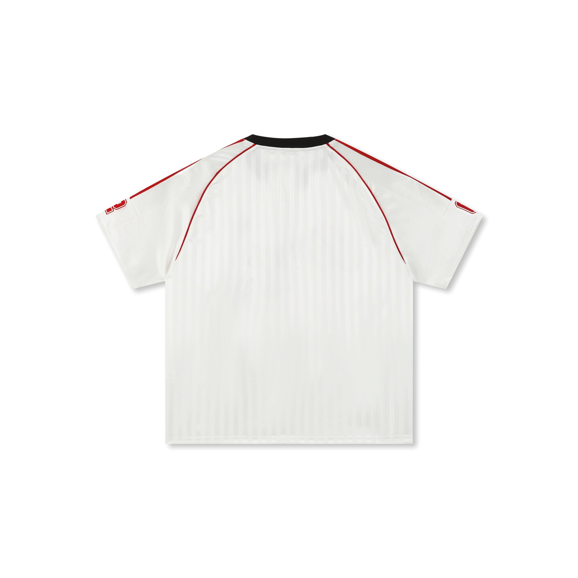Boneless V-Neck Oversized T-Shirt White with 'BoneLess' graphic and red accent stripes on the shoulders