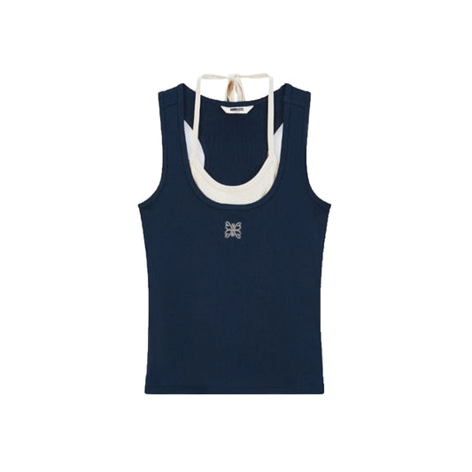Boneless  Faux Two-Piece Halter Neck Tank Top 'Navy Blue' (WMNS)