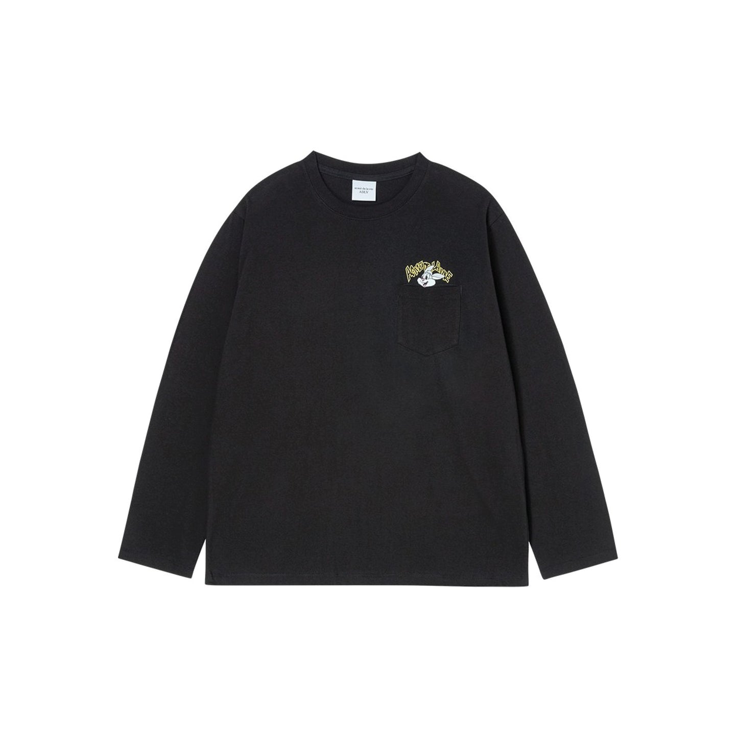 ADLV Cartoon Chinchilla Long Sleeve Shirt Black oversized long sleeve graphic tee casual streetwear top