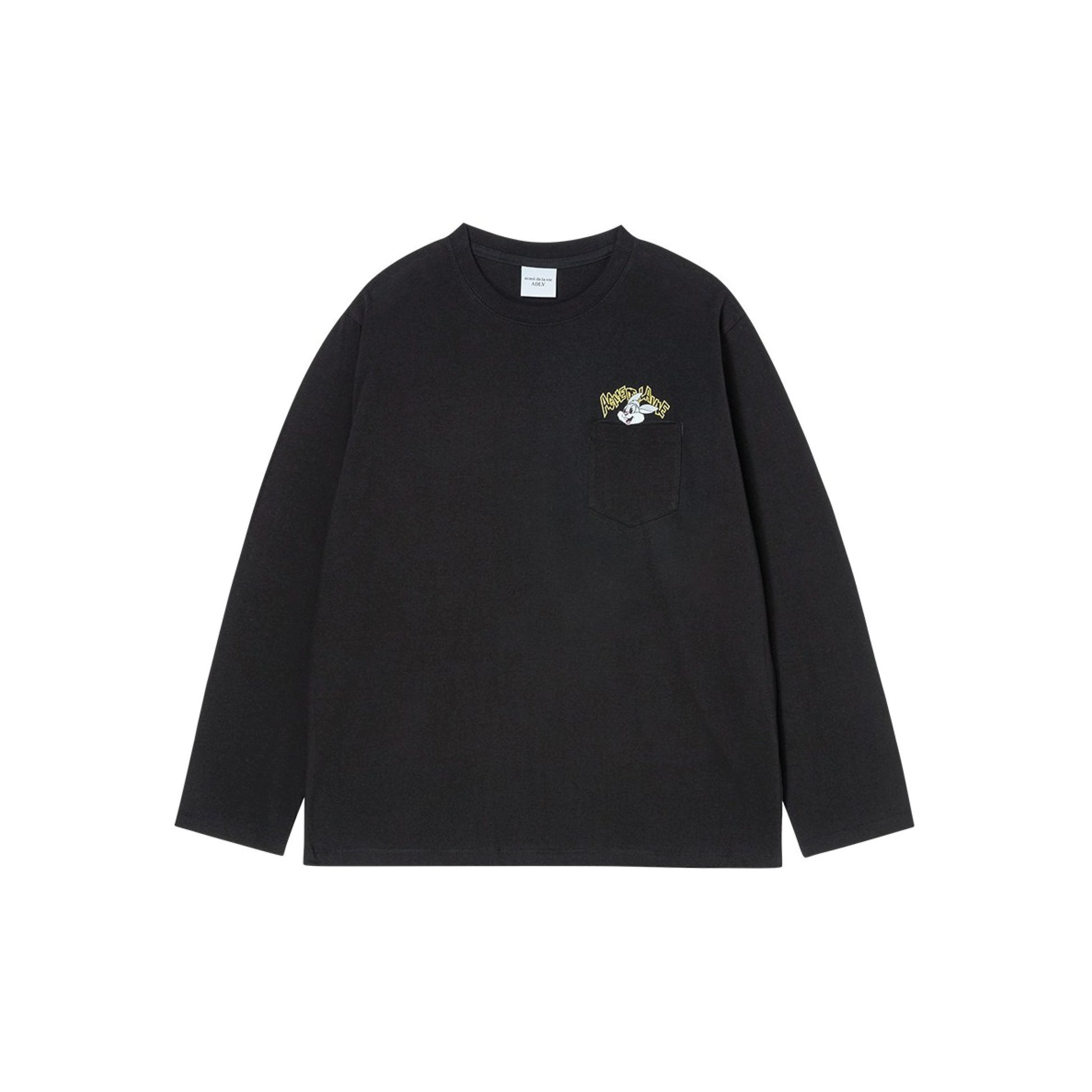 ADLV Cartoon Chinchilla Long Sleeve Shirt Black oversized long sleeve graphic tee casual streetwear top