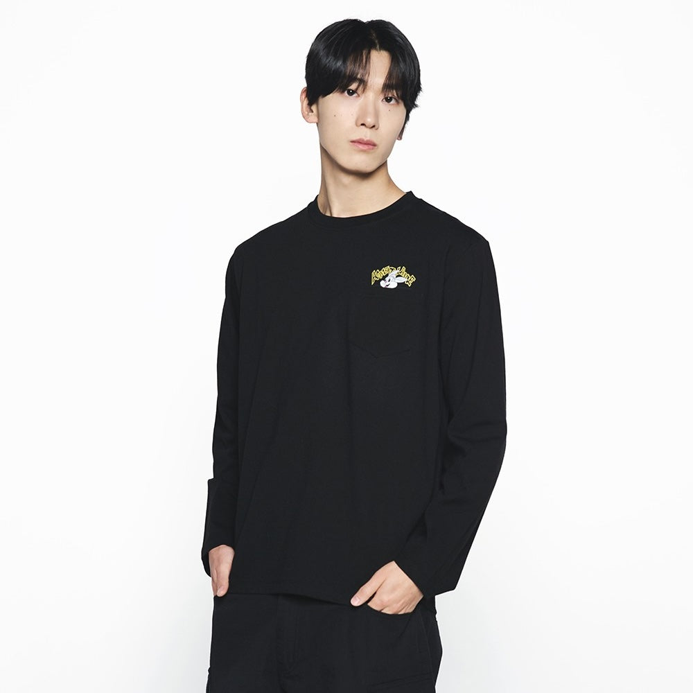 ADLV Cartoon Chinchilla Long Sleeve Shirt Black oversized long sleeve graphic tee casual streetwear top