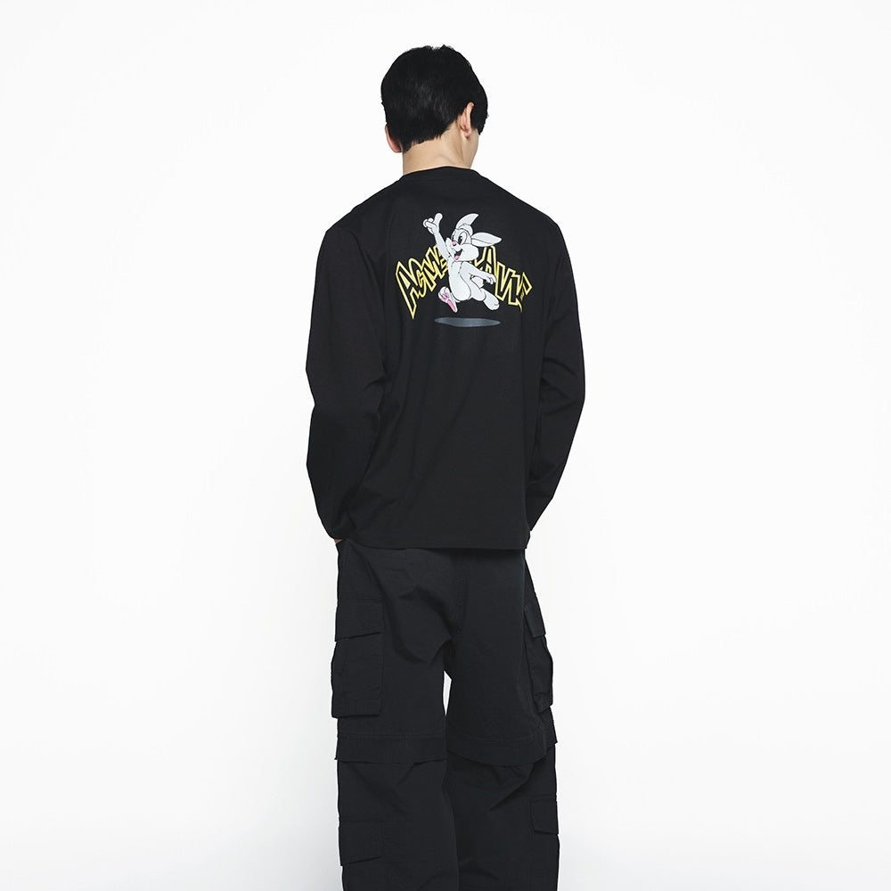 ADLV Cartoon Chinchilla Long Sleeve Shirt Black oversized long sleeve graphic tee casual streetwear top