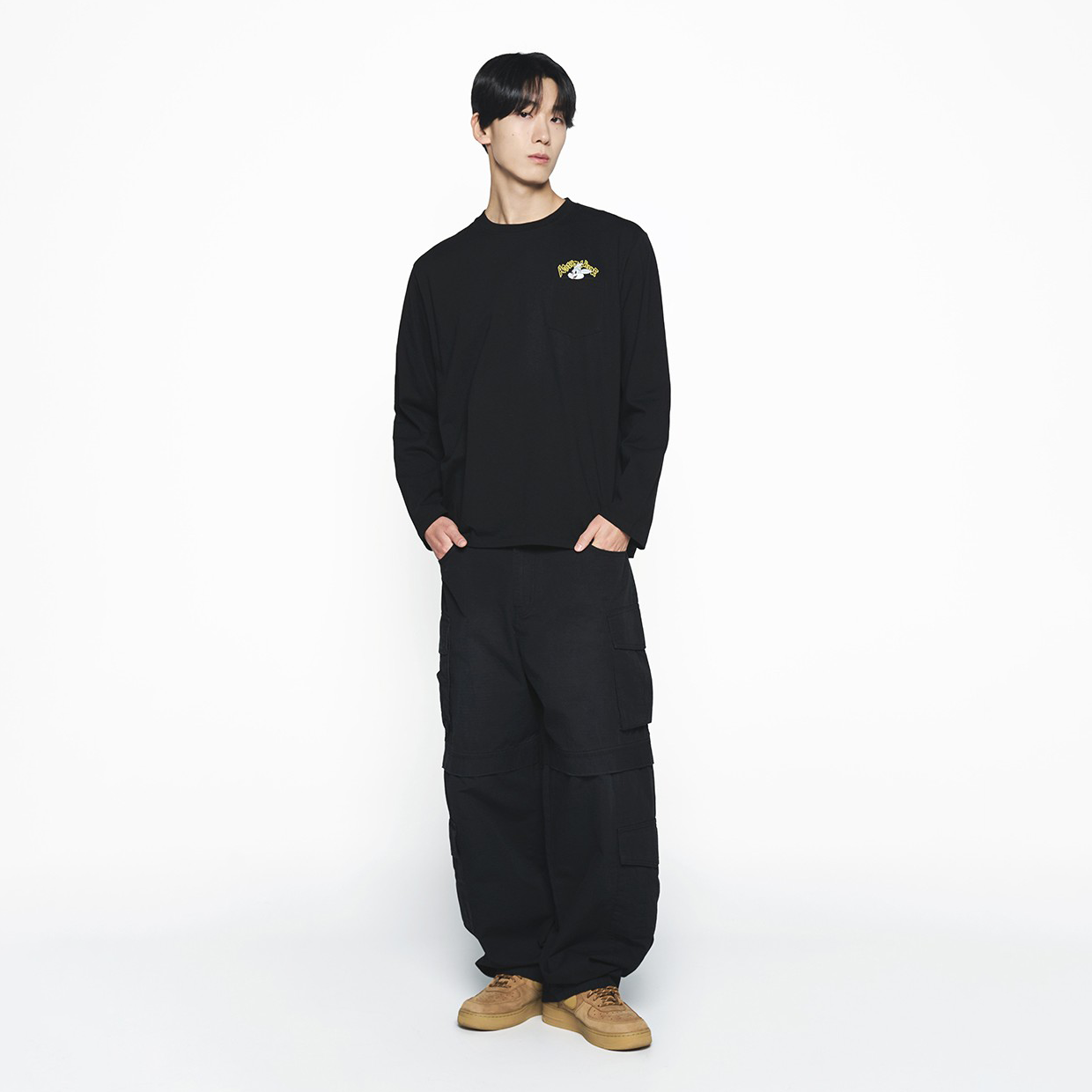 ADLV Cartoon Chinchilla Long Sleeve Shirt Black oversized long sleeve graphic tee casual streetwear top