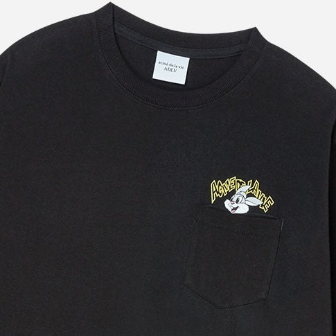 ADLV Cartoon Chinchilla Long Sleeve Shirt Black oversized long sleeve graphic tee casual streetwear top