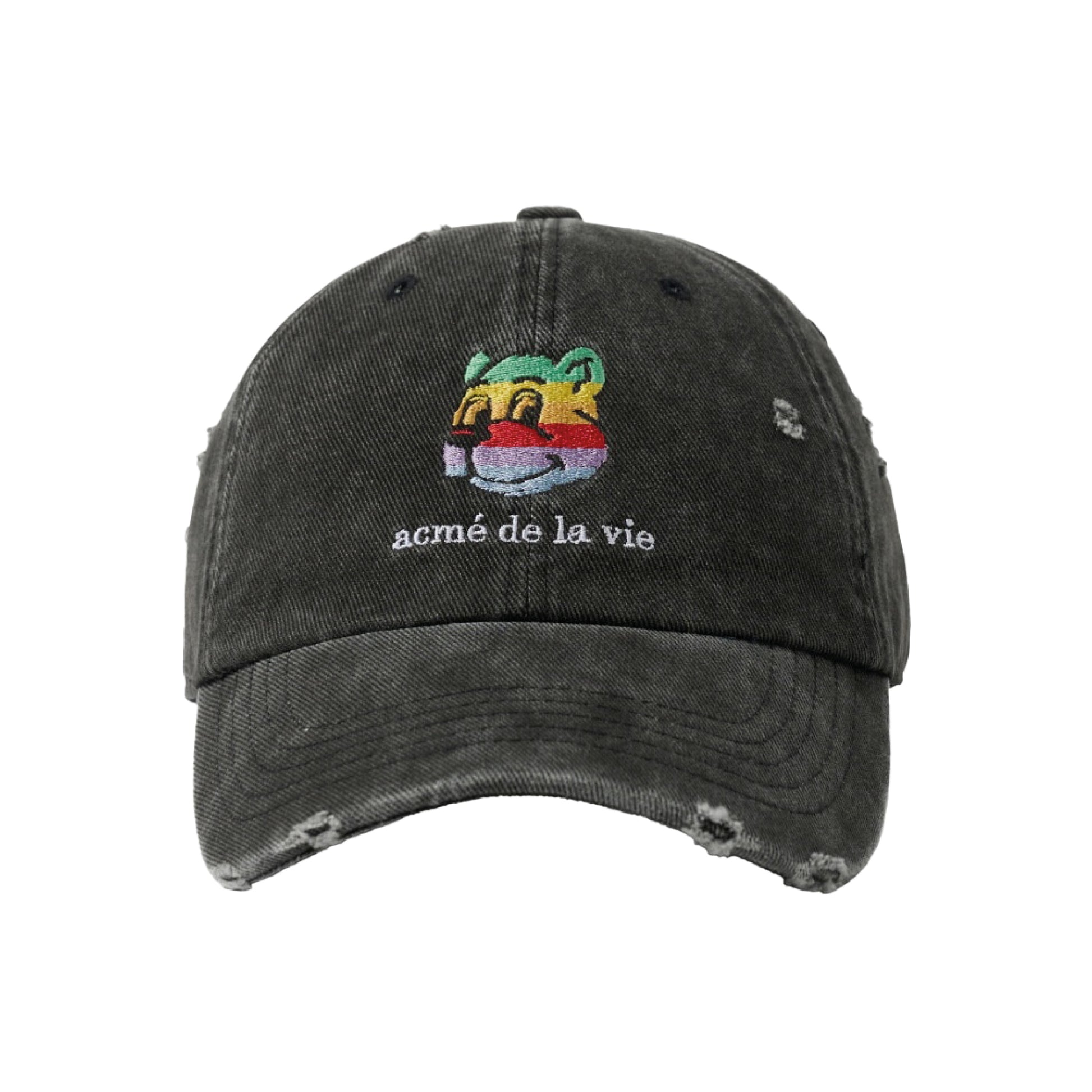 ADLV Colorful AC Bear Embo Damage Ball Cap Black embroidered bear cap distressed streetwear adjustable casual hat