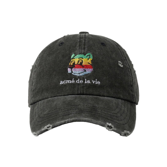 ADLV Colorful AC Bear Embo Damage Ball Cap Black embroidered bear cap distressed streetwear adjustable casual hat