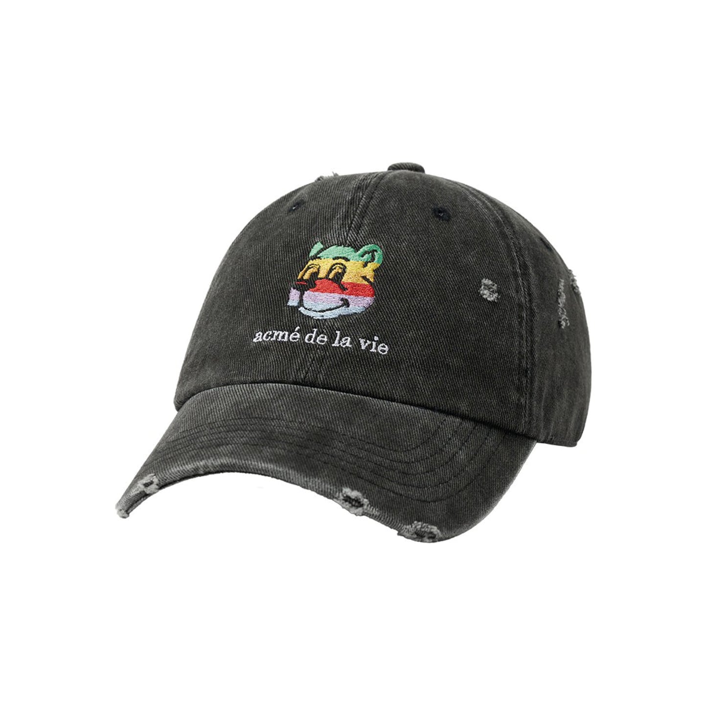ADLV Colorful AC Bear Embo Damage Ball Cap Black embroidered bear cap distressed streetwear adjustable casual hat