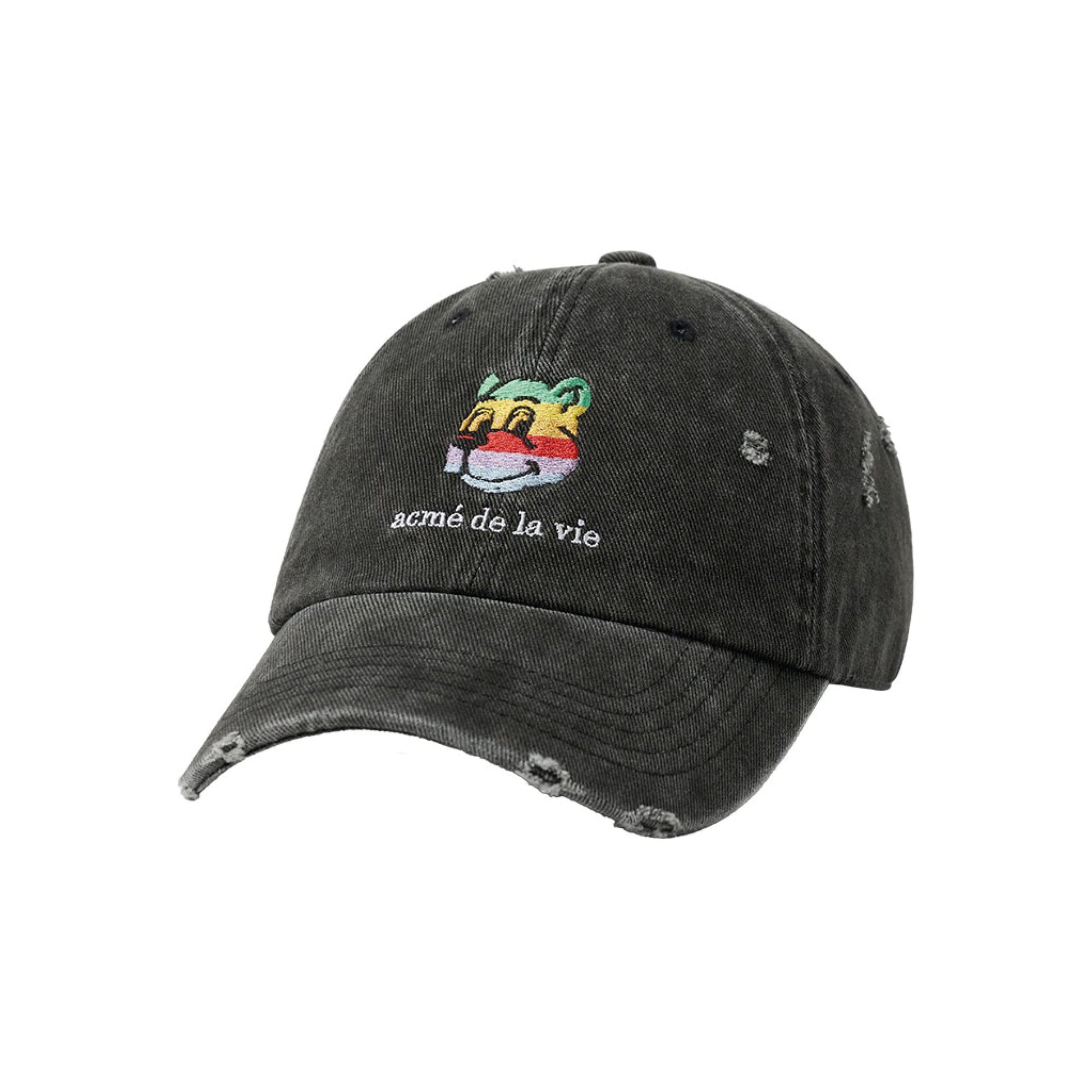 ADLV Colorful AC Bear Embo Damage Ball Cap Black embroidered bear cap distressed streetwear adjustable casual hat