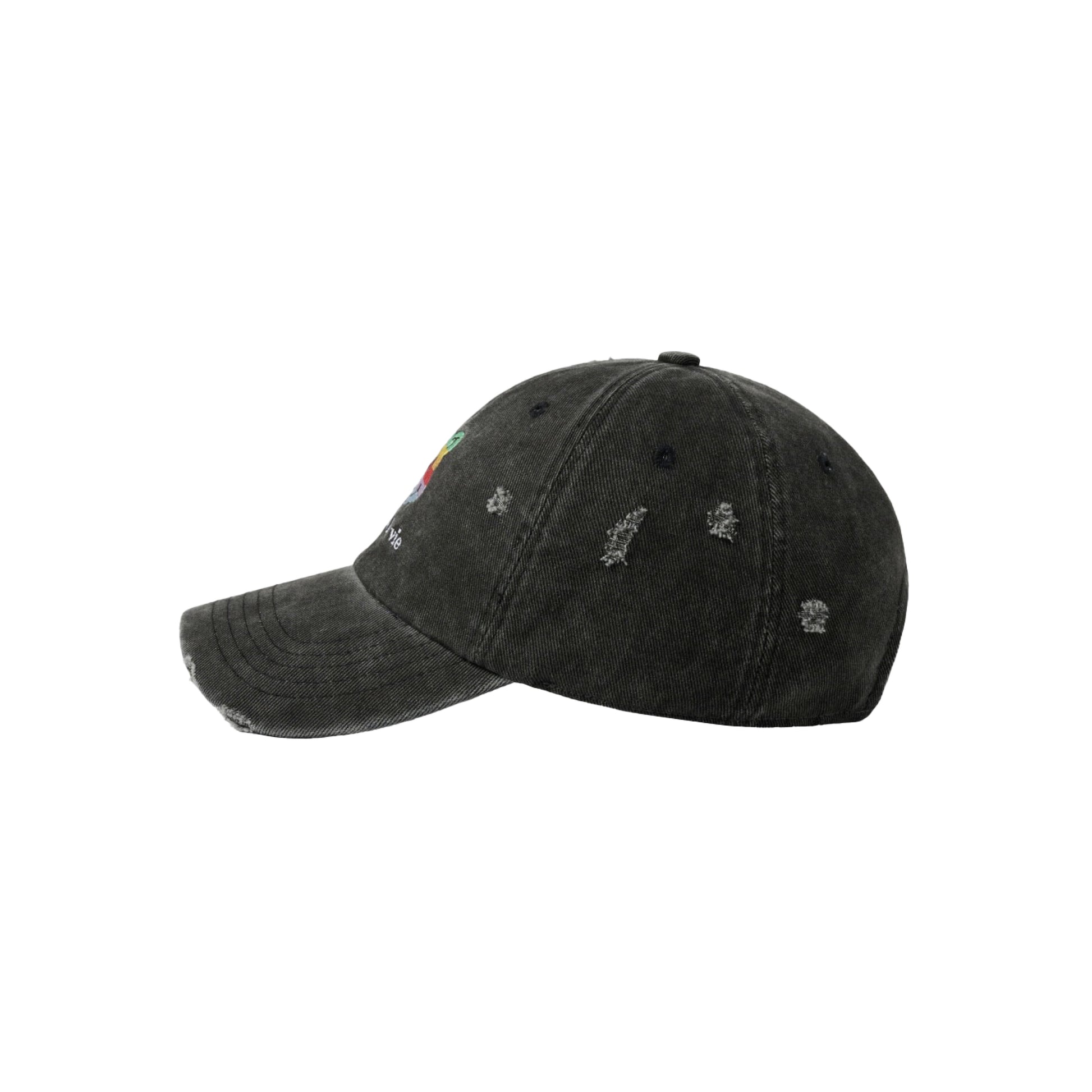 ADLV Colorful AC Bear Embo Damage Ball Cap Black embroidered bear cap distressed streetwear adjustable casual hat