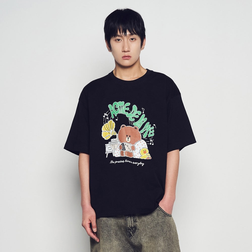 ADLV Daily Line Friends SS T-Shirt Black oversized graphic tee Line Friends print casual streetwear top