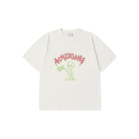 ADLV Flow Alien SS T-Shirt Cream oversized graphic tee alien print casual streetwear top