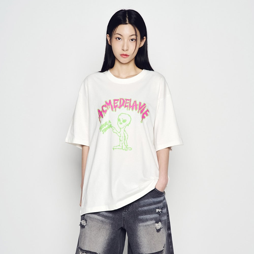 ADLV Flow Alien SS T-Shirt Cream oversized graphic tee alien print casual streetwear top