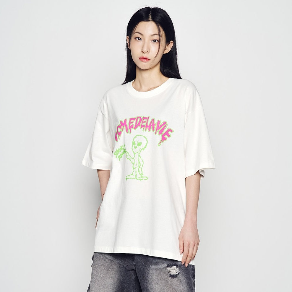 ADLV Flow Alien SS T-Shirt Cream oversized graphic tee alien print casual streetwear top