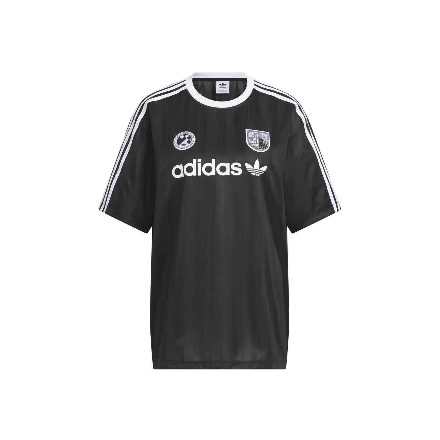 adidas SSL Jersey Black women's oversized football-inspired jersey with adidas Trefoil logo and signature 3-Stripes