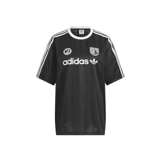 adidas SSL Jersey Black women's oversized football-inspired jersey with adidas Trefoil logo and signature 3-Stripes