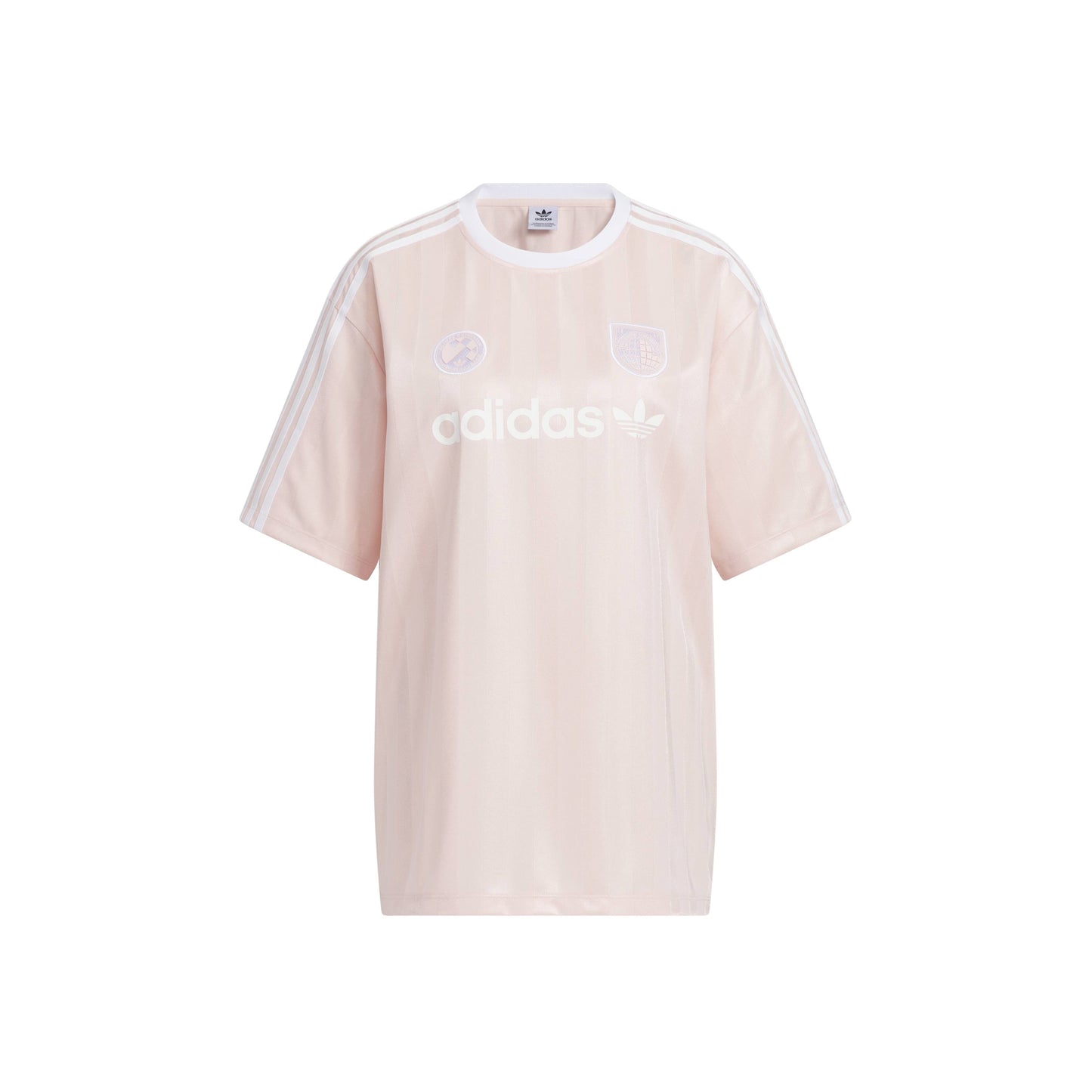 adidas SSL Jersey Pink women's oversized football-inspired jersey with adidas Trefoil logo and signature 3-Stripes