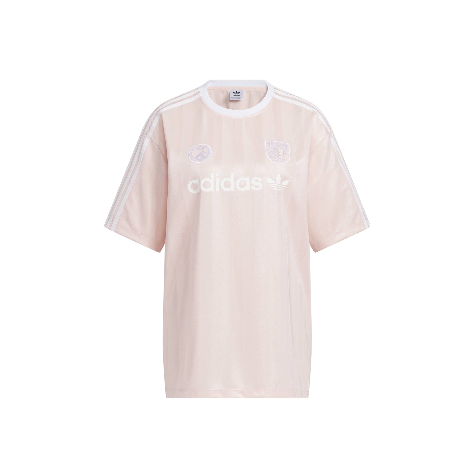 adidas SSL Jersey Pink women's oversized football-inspired jersey with adidas Trefoil logo and signature 3-Stripes