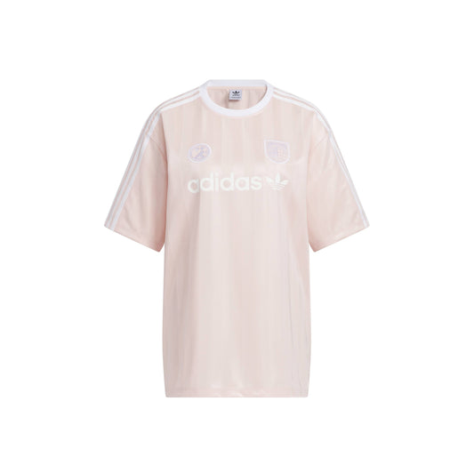 adidas SSL Jersey Pink women's oversized football-inspired jersey with adidas Trefoil logo and signature 3-Stripes