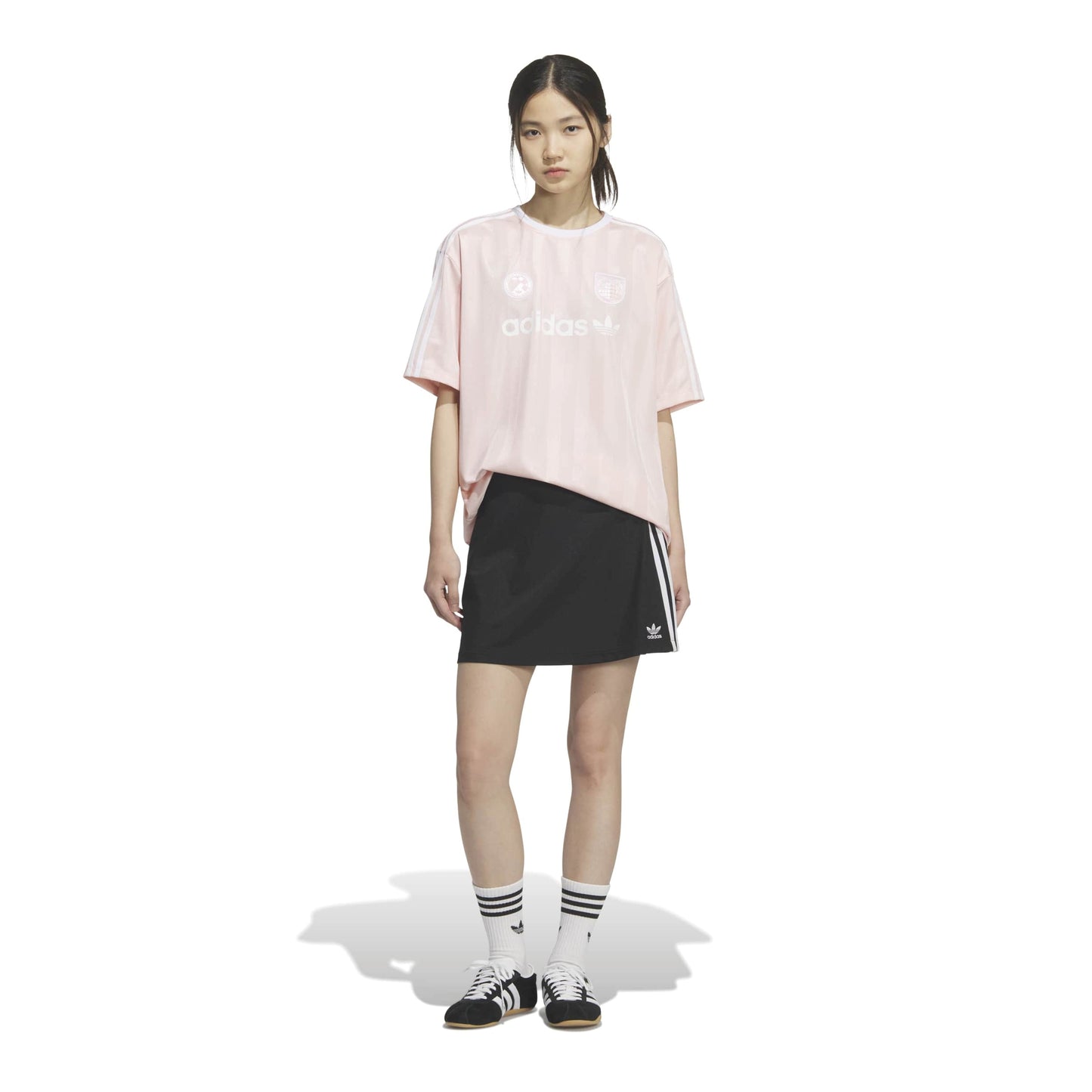 adidas SSL Jersey Pink women's oversized football-inspired jersey with adidas Trefoil logo and signature 3-Stripes