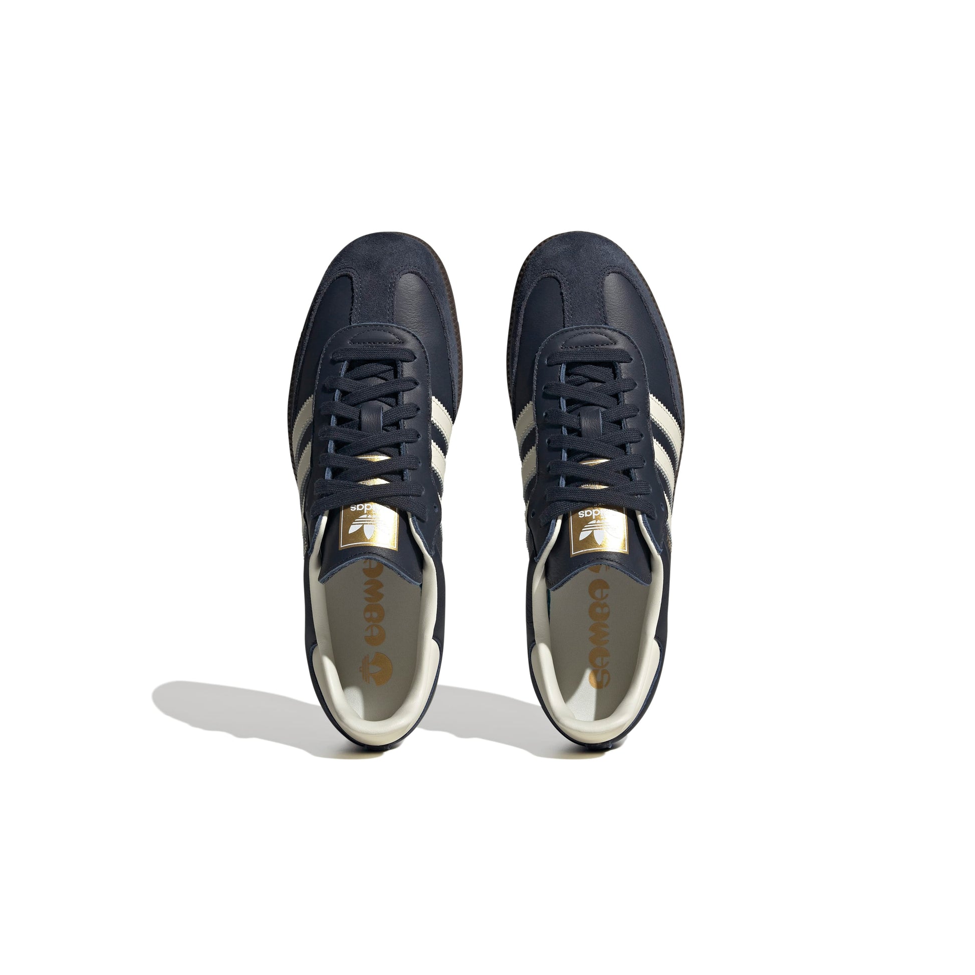adidas Samba OG Night Navy suede sneakers with off-white stripes and gum sole