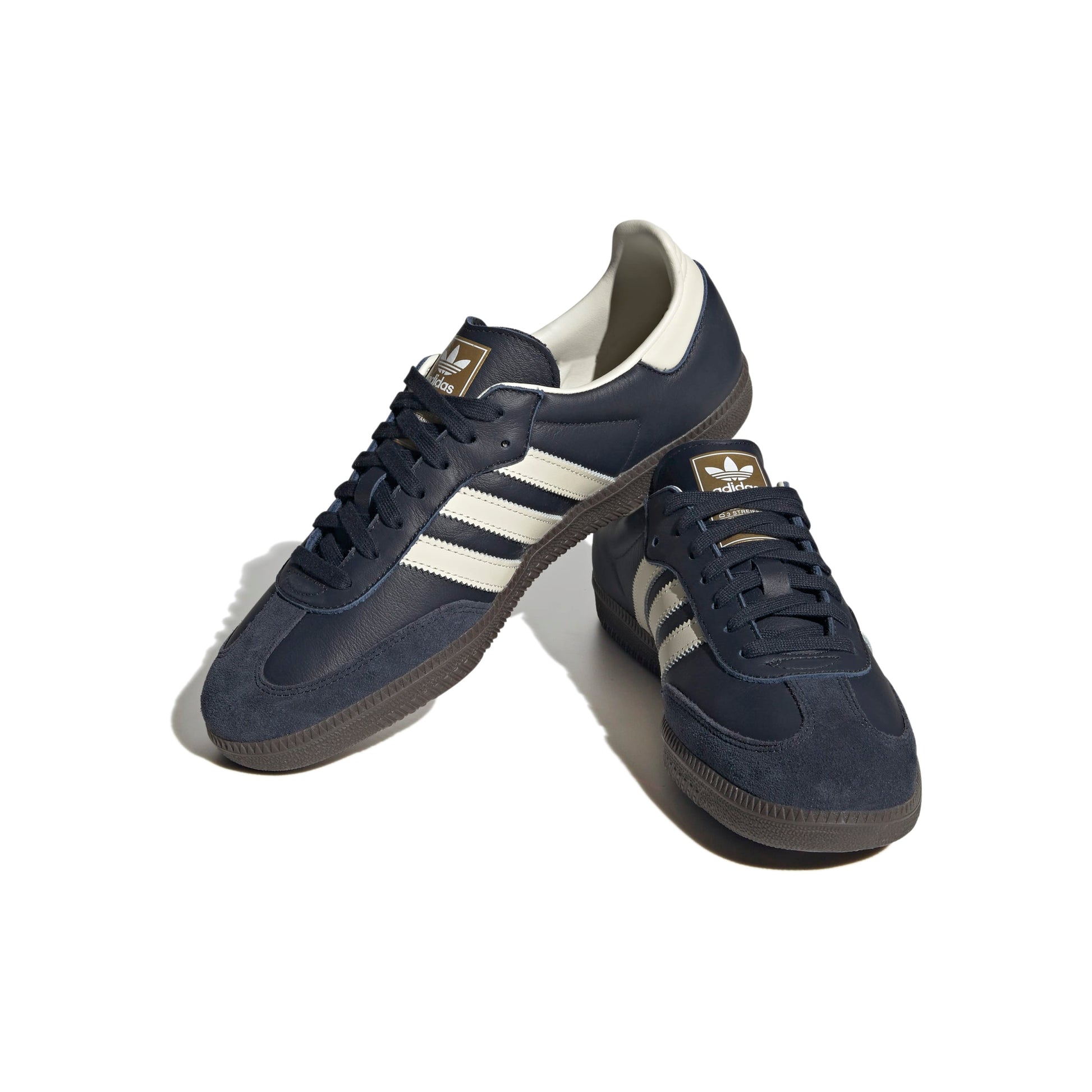adidas Samba OG Night Navy suede sneakers with off-white stripes and gum sole