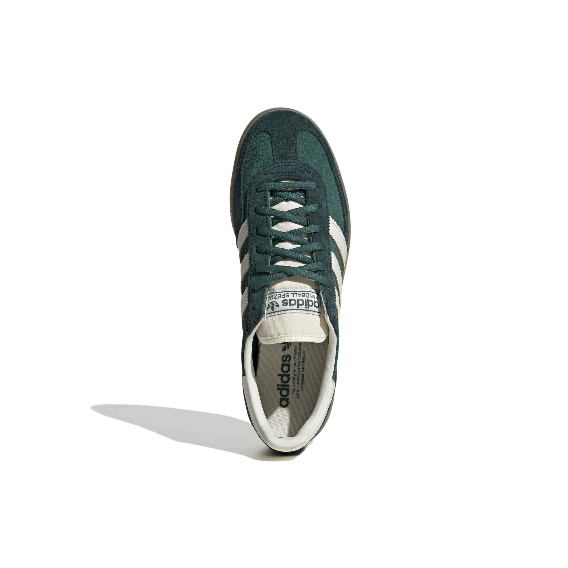 adidas Originals Handball Spezial Collegiate Green Aurora suede sneaker with gum rubber outsole
