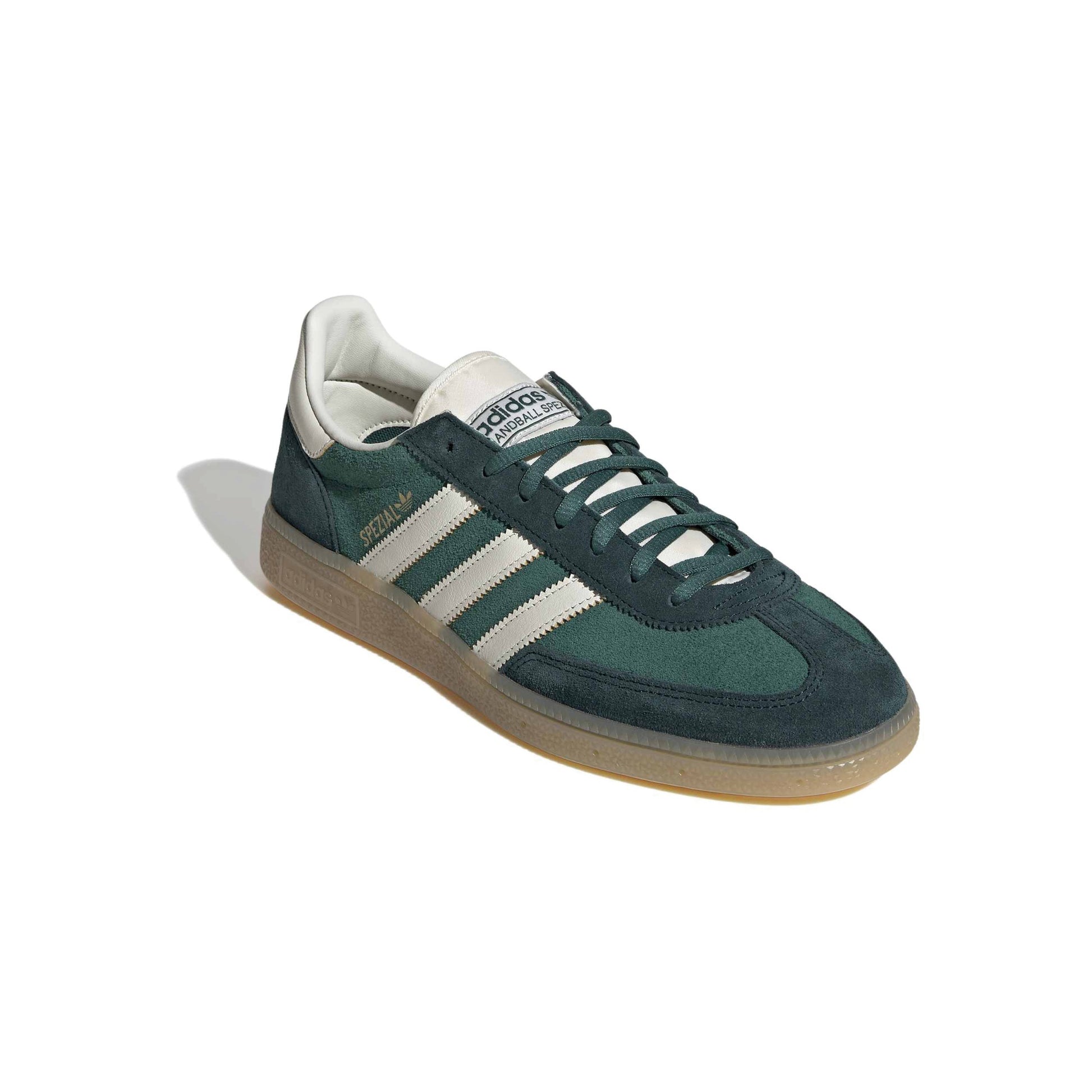 adidas Originals Handball Spezial Collegiate Green Aurora suede sneaker with gum rubber outsole
