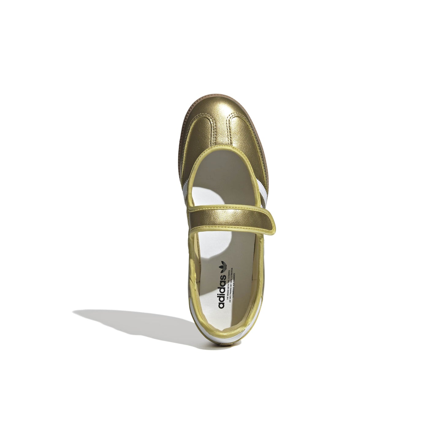 adidas Originals Samba Jane Gold Metallic White womens sneaker metallic leather upper gum sole Mary Jane strap