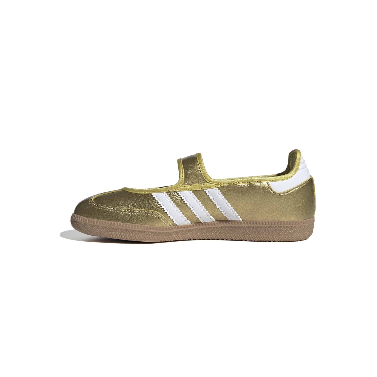 adidas Originals Samba Jane Gold Metallic White womens sneaker metallic leather upper gum sole Mary Jane strap