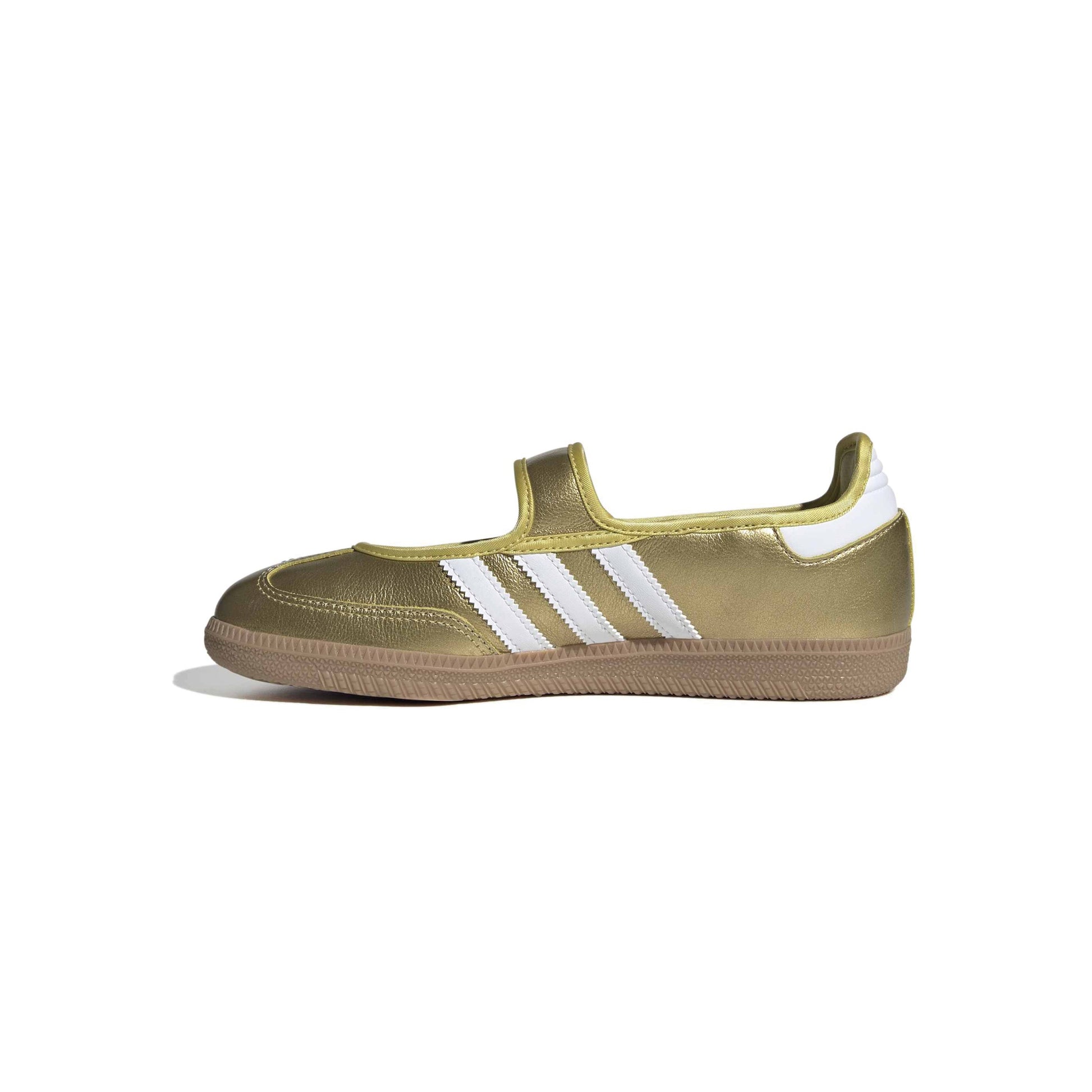 adidas Originals Samba Jane Gold Metallic White womens sneaker metallic leather upper gum sole Mary Jane strap