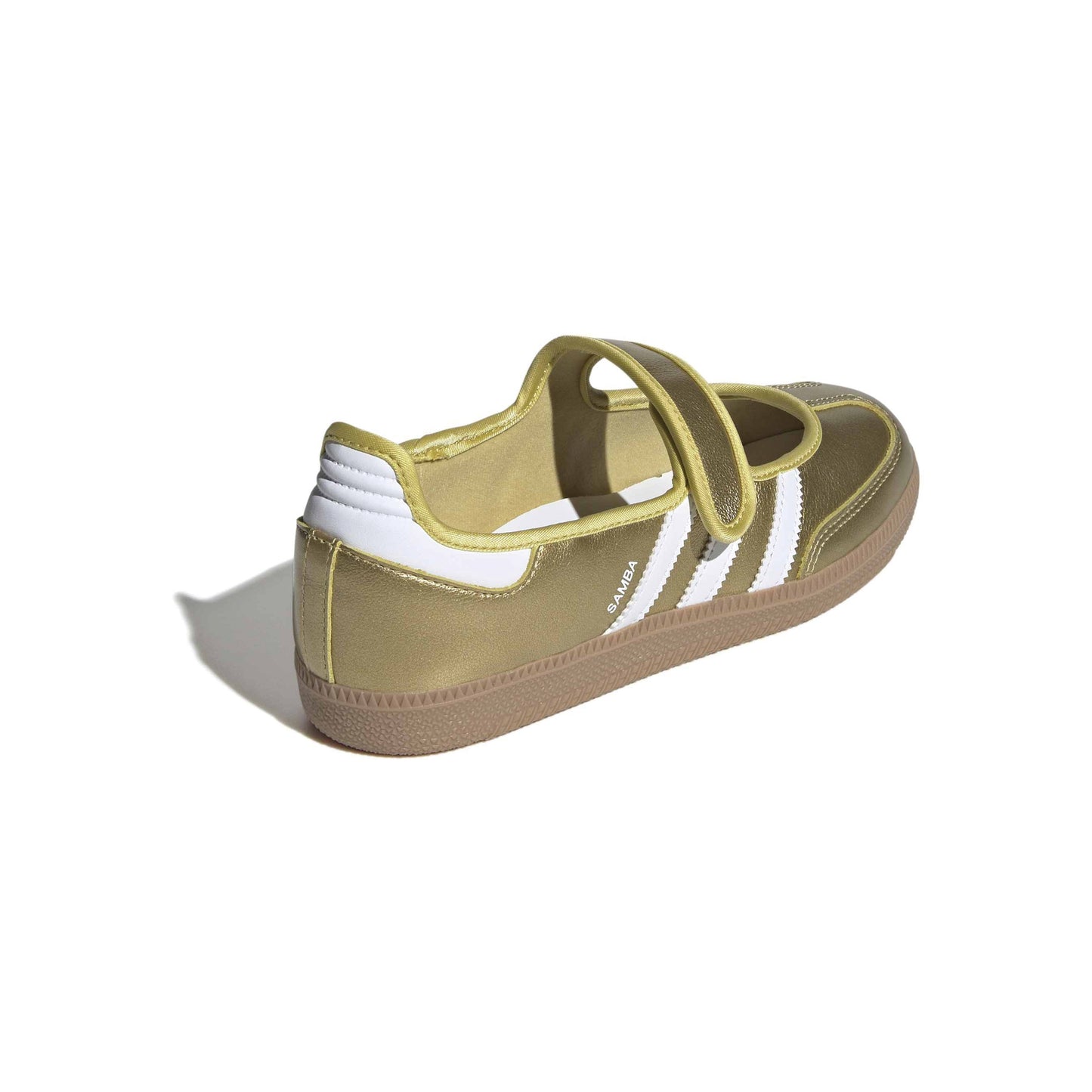 adidas Originals Samba Jane Gold Metallic White womens sneaker metallic leather upper gum sole Mary Jane strap