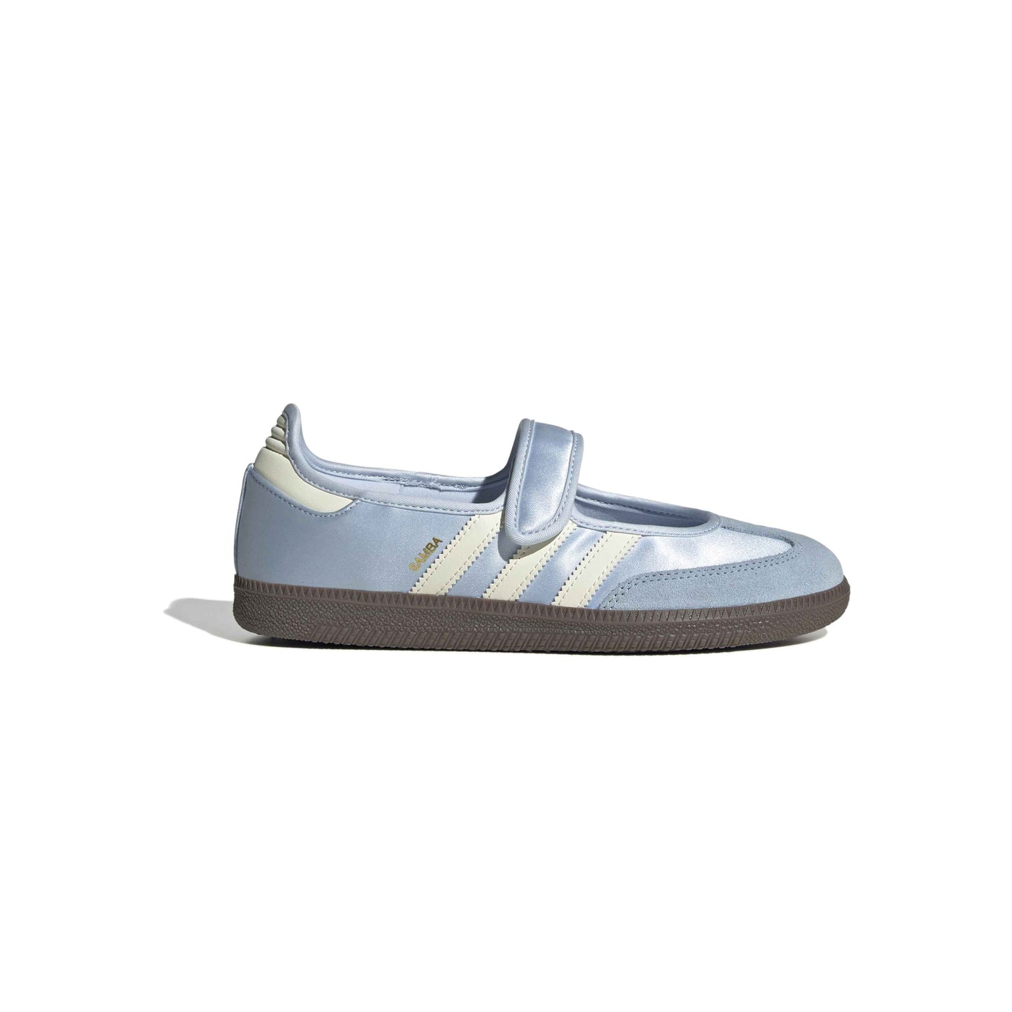 adidas Originals Samba Jane Crystal Sky Cream White women's mary jane sneaker with pastel blue upper and gum rubber outsole