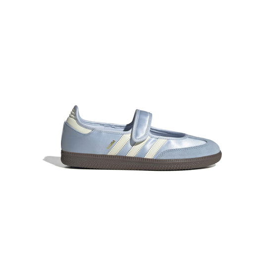 adidas Originals Samba Jane Crystal Sky Cream White women's mary jane sneaker with pastel blue upper and gum rubber outsole