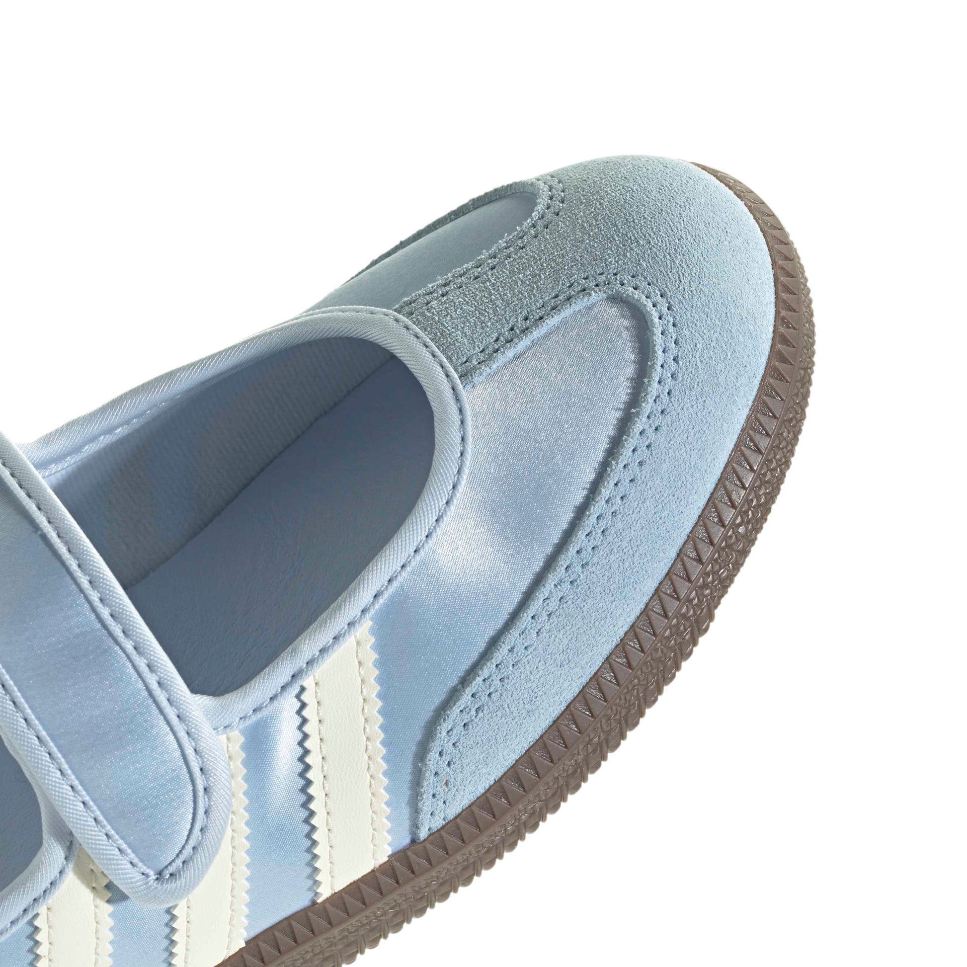 adidas Originals Samba Jane Crystal Sky Cream White women's mary jane sneaker with pastel blue upper and gum rubber outsole